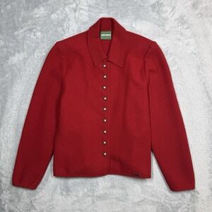 Geiger Boiled Wool Cardigan Sweater Jacket Women 38 Red Collared Coatigan